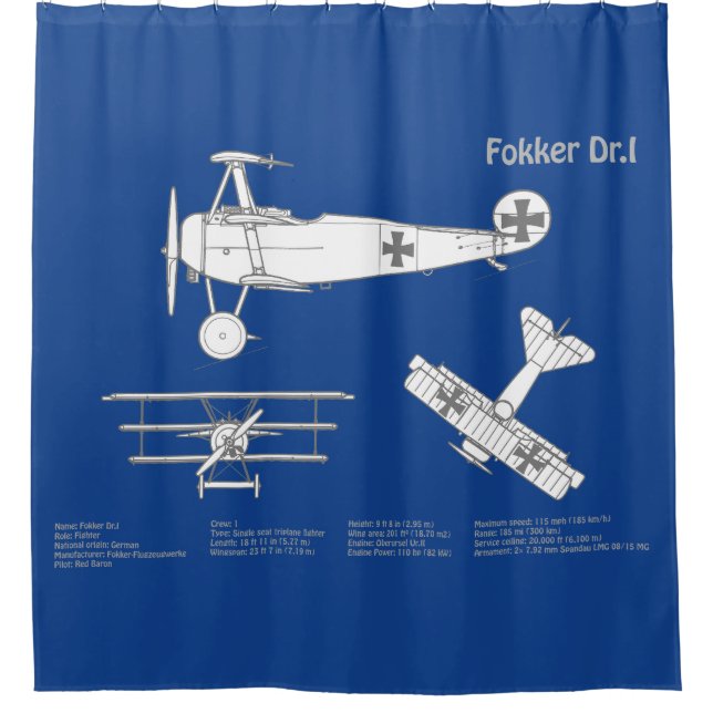 Cortina De Ducha Red Baron Fokker Dr. 1 - Airplane Blueprint ABD (Anverso)