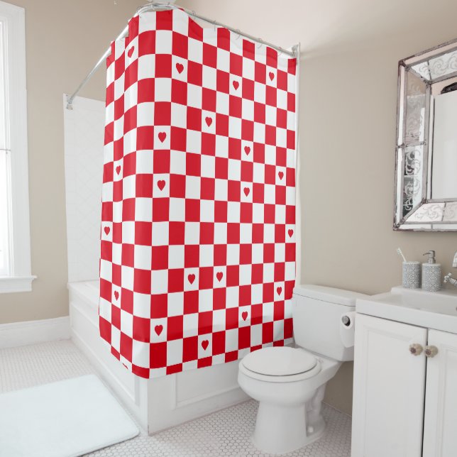 Cortina De Ducha Red Checkered Pattern Background Shower Curtain (In situ)