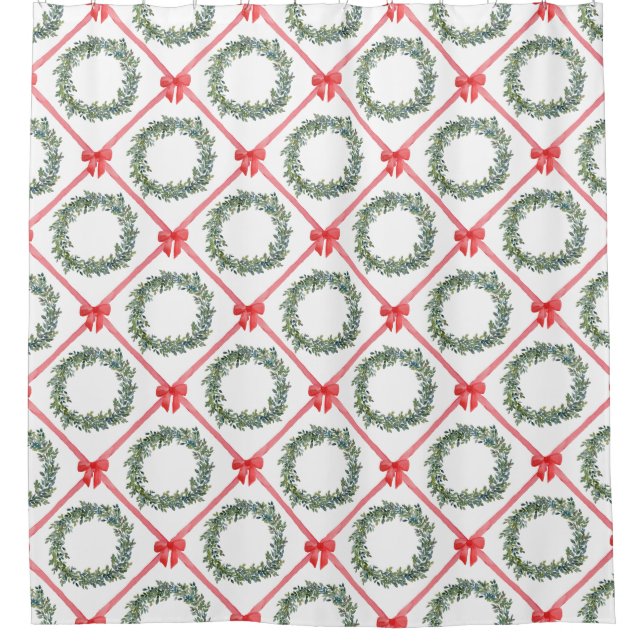 Cortina De Ducha Red Christmas Bow Boxwood Wreath Shower Curtain (Anverso)