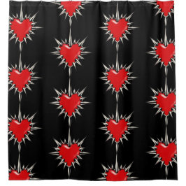 Cortina De Ducha Red Chrome Spiked Heart Shower Curtain