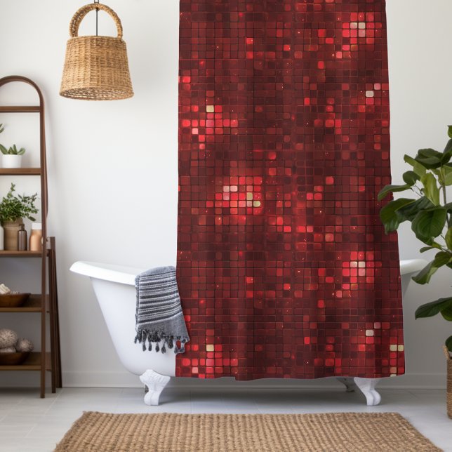 Cortina De Ducha Red Disco Style Squares Valentine Pattern (Subido por el creador)