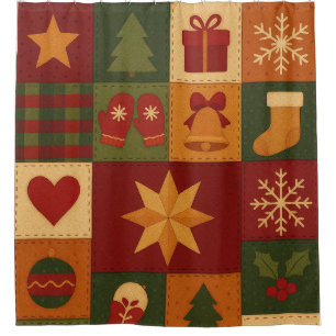 Cortina De Ducha Red Green Patchwork Quilt Rustic Farmhouse Floral