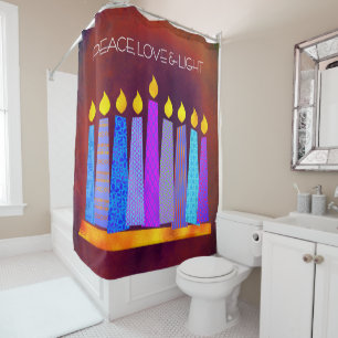 Cortina De Ducha Red Hanukkah Velas de Paz Cita Amor Negrita