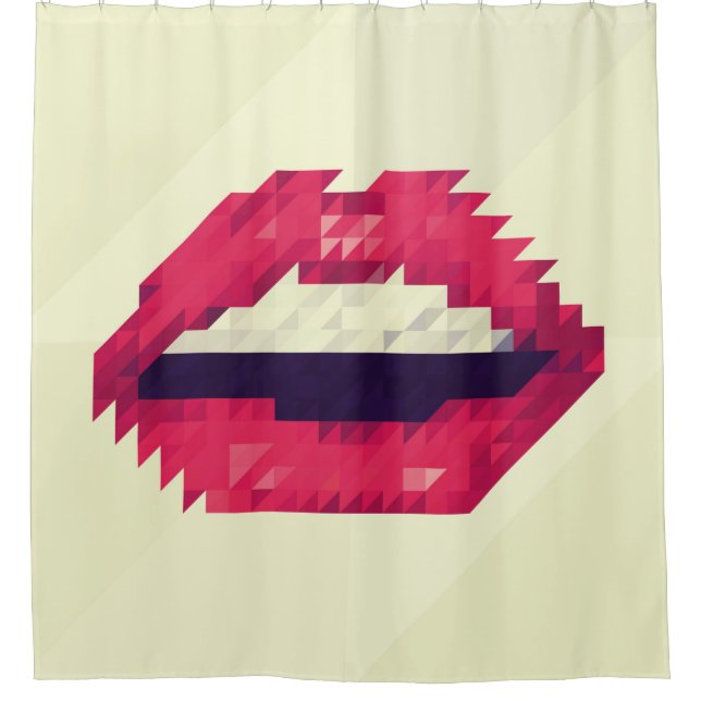 Cortina De Ducha Red lips made of small triangles, pixelshipster,pi (Anverso)