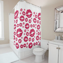 Red Lips Moderno Kiss Pattern Trendy White Shower