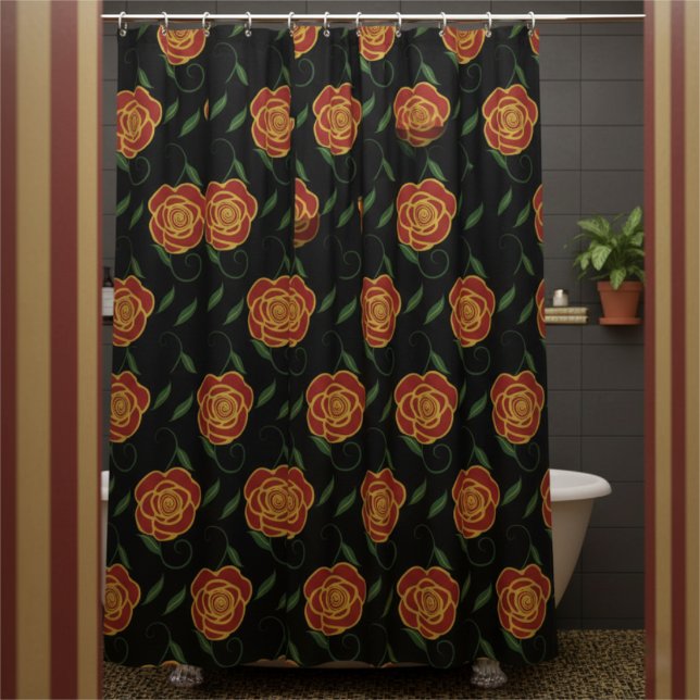 Cortina De Ducha Red Roses On Black (Soft, romantic & feminine. Red roses on black will make your bathroom romantically beautiful.)