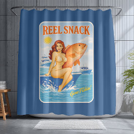 Cortina De Ducha Reel Snack Retro Pin-Up Red Snapper Fishing Boater