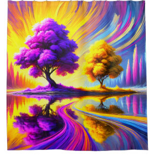 Cortina De Ducha Reflejo de árbol surrealista radiante