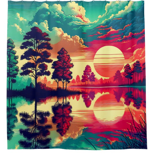 Cortina De Ducha "Reflexiones de la puesta del sol - Arte paisajíst (Anverso)