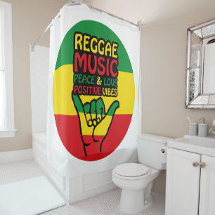 Cortina De Ducha Reggae Shaka Hand con citas positivas