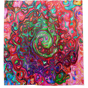 Cortina De Ducha Remolino líquido abstracto retro groovy rojo acuar