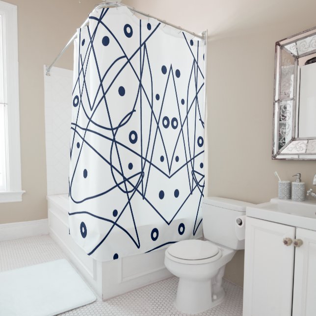 Cortina De Ducha Resumen Arte Líneas blancas negras Círculos Minima (In situ)