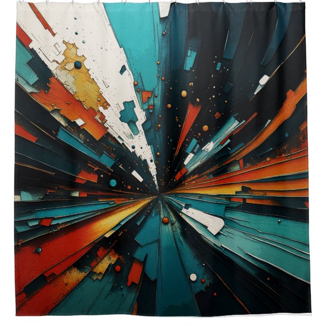 Cortina De Ducha Resumen Azul Y Naranja 607 (Anverso)