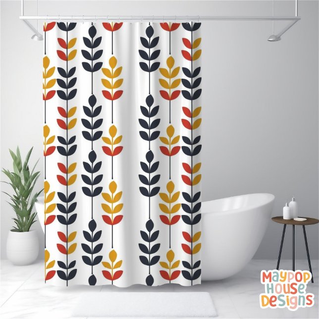 Cortina De Ducha Resumen Botánico Moderno Retro Mid Century (mid century modern shower curtain bathroom decor)