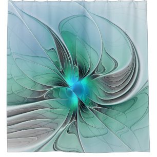 Cortina De Ducha Resumen Con Arte Fractal Azul Y Moderno
