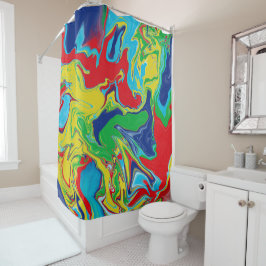 Cortina De Ducha Resumen de amarillo verde azul turquesa rojo moder