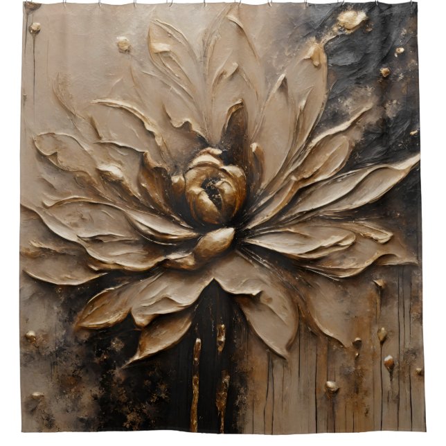 Cortina De Ducha Resumen de Black Gold Beige Brown (Anverso)