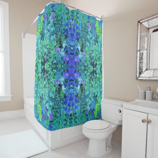 Cortina De Ducha Resumen de Chartreuse y patrón de follaje azul (In situ)
