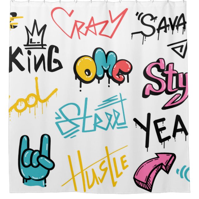 Cortina De Ducha Resumen de elementos de letras de graffiti calleje (Anverso)