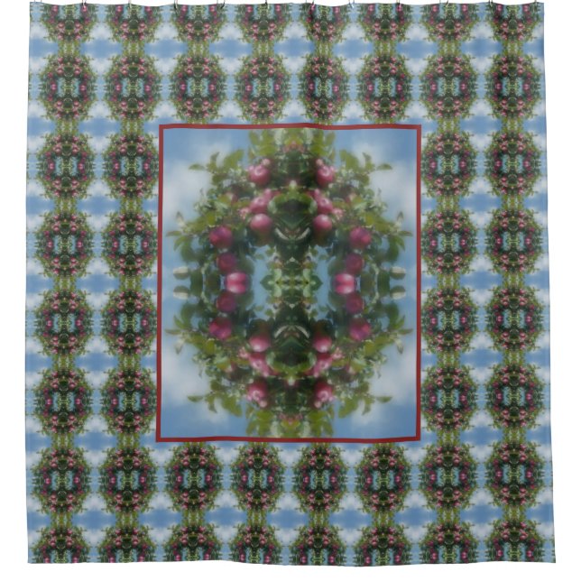 Cortina De Ducha Resumen de manzanas rojas sobre pintura de árboles (Anverso)