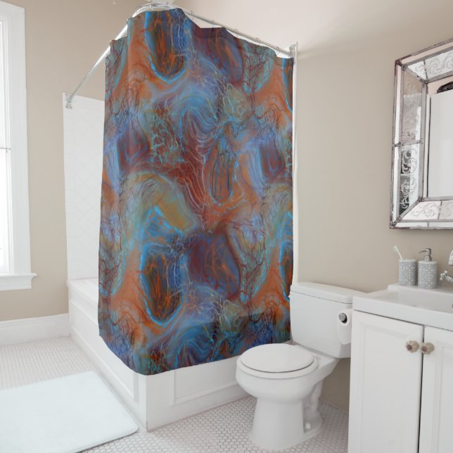 Cortina De Ducha Resumen de mármol azul, rojo y óxido (In situ)