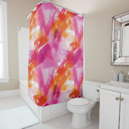 Cortina De Ducha Resumen de Naranja rosa acuarela