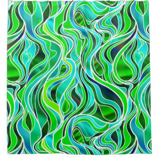 Cortina De Ducha Resumen de vidrio manchado verde