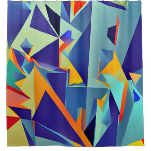 Cortina De Ducha Resumen Diseño 290 Cubism Blue Naranja