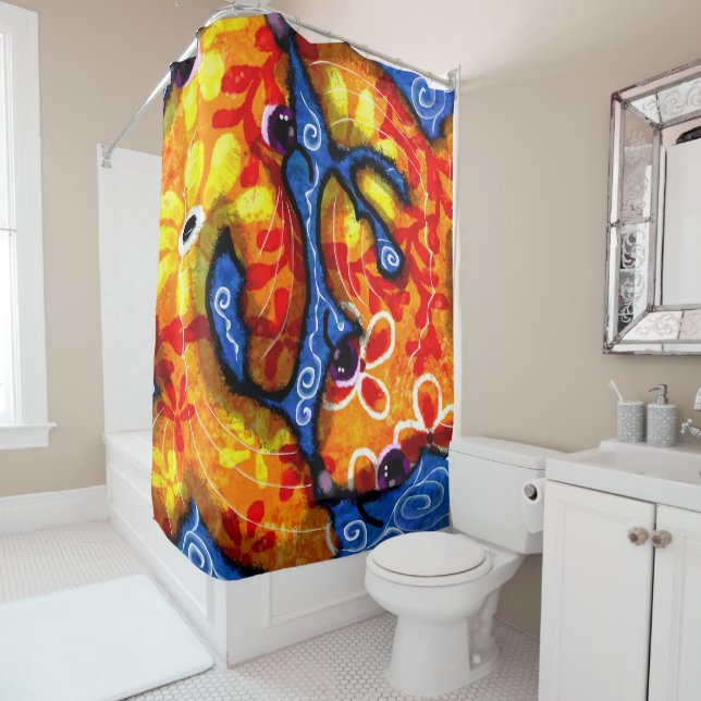 Cortina De Ducha Resumen Floral Koi Fish Naranja Rojo amarillo (In situ)