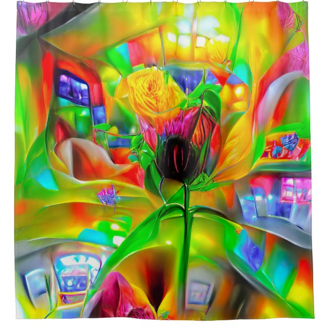 Cortina De Ducha Resumen Flores psicodélicas (Anverso)