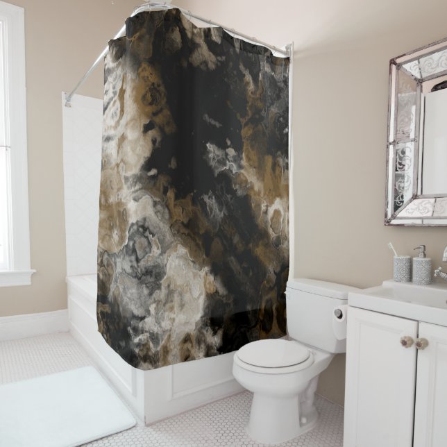 Cortina De Ducha Resumen fractal negro y oro (In situ)
