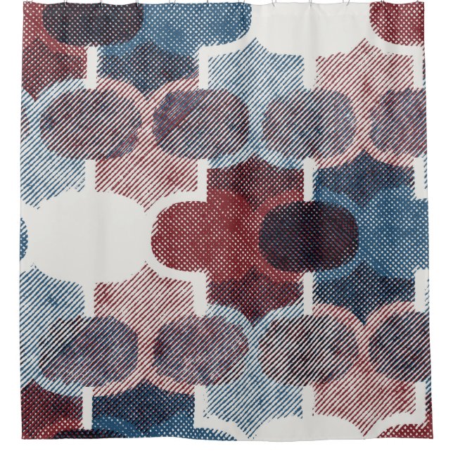 Cortina De Ducha Resumen geométrico Patrón azul rojo (Anverso)