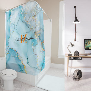 Cortina De Ducha Resumen Naranja de mármol azul de la Marina Monogr