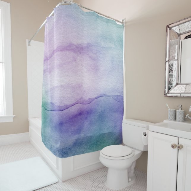 Cortina De Ducha Resumen púrpura azul acuarela (In situ)