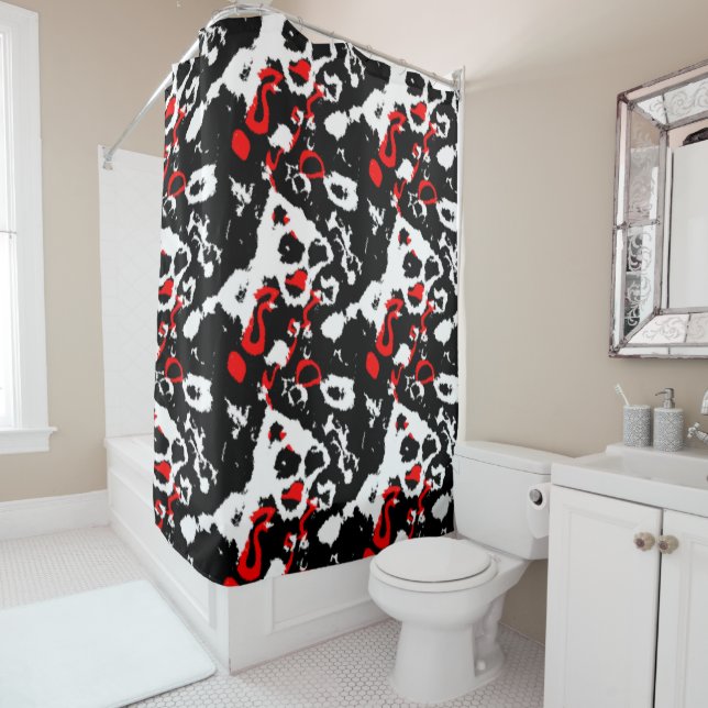 Cortina De Ducha Resumen rojo y blanco negro (In situ)