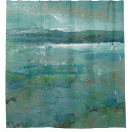 Cortina De Ducha Resumen Verde azulado costero