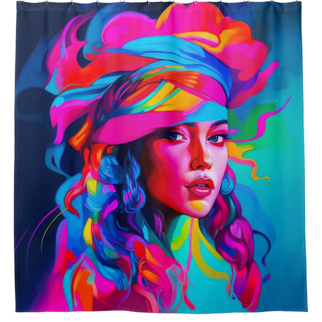 Cortina De Ducha Retrato abstracto vibrante (Anverso)