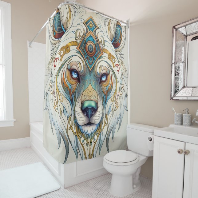 Cortina De Ducha Retrato de lobo blanco etéreo (In situ)