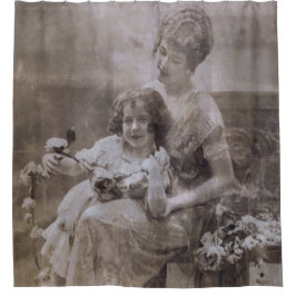 Cortina De Ducha Retrato de madre e hijo de la vieja Sepia
