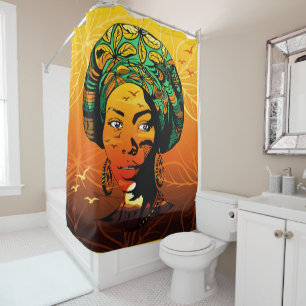 Cortina De Ducha Retrato de mujer africana con puesta de sol