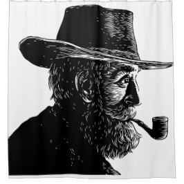 Cortina De Ducha Retrato de punto y línea: sabio anciano fumando un