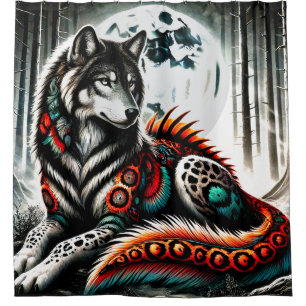 Cortina De Ducha Retrato Sorprendente de Criatura Lobo bajo la Luz