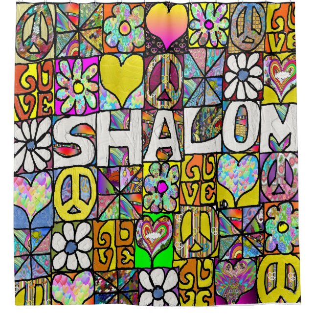 Cortina De Ducha Retro 60 Psicodélico Shalom LOVE (Anverso)