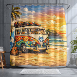 Cortina De Ducha Retro 60s Hippie Beach Bus Sunset | Surf Van Life
