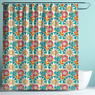 Cortina De Ducha RETRO 70s Floral de vieira Hippy Flores de sol