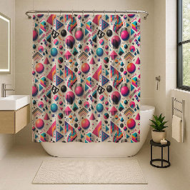 Cortina De Ducha Retro 90s Memphis Geometric Neon Shower Curtain