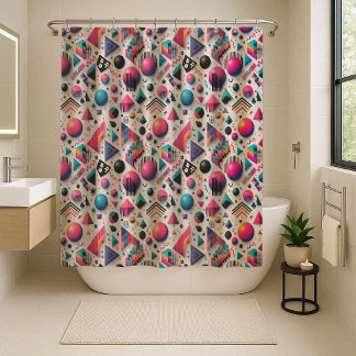 Cortina De Ducha Retro 90s Memphis Geometric Neon Shower Curtain