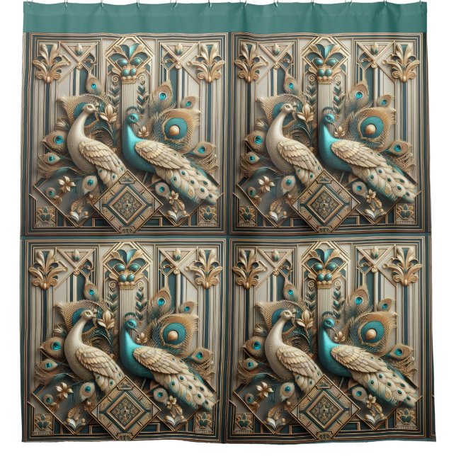 Cortina De Ducha Retro Art Deco Peacocks (Anverso)