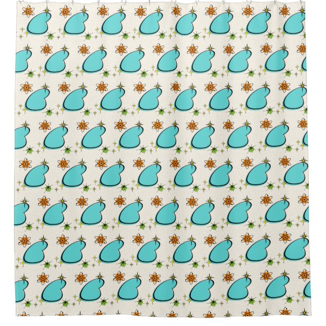 Cortina de ducha Retro Atomic Boomerang y Starburs (Anverso)