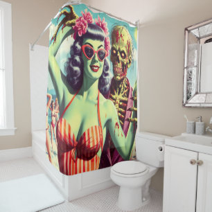 Cortina De Ducha Retro Beach Zombie Pin Up